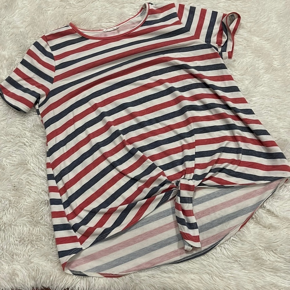 Super soft striped BomBom tie front top XL
